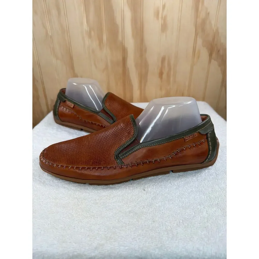 Pikolinos Conil Men's Perforated Leather Loafers Brandy Brown Green EU42/US8.5